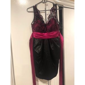 Pink and black lace cocktail dress